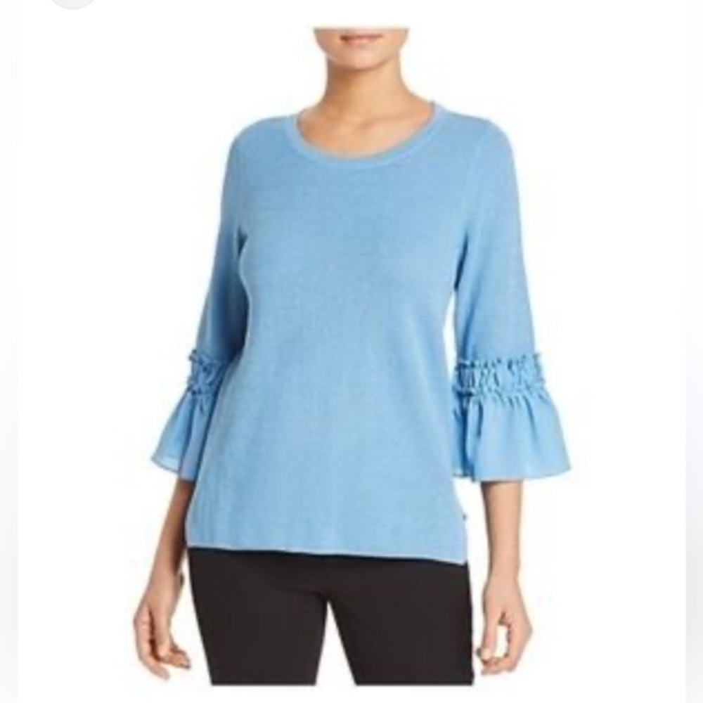Le Gali for Bloomingdale’s NWT Women's Seawater Blue Top with Ruffled Sleeves Lg